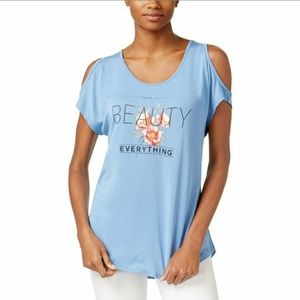 New! Jamie & Layla Blue Knit Cold Shoulder Top